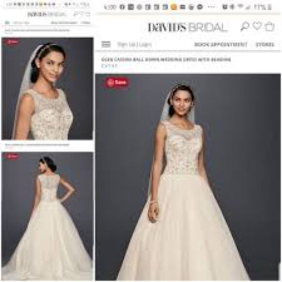 Oleg Cassini Ball Gown Wedding Dress with Beading - Ivory/Cream (Size 8) - Picture 6 of 8